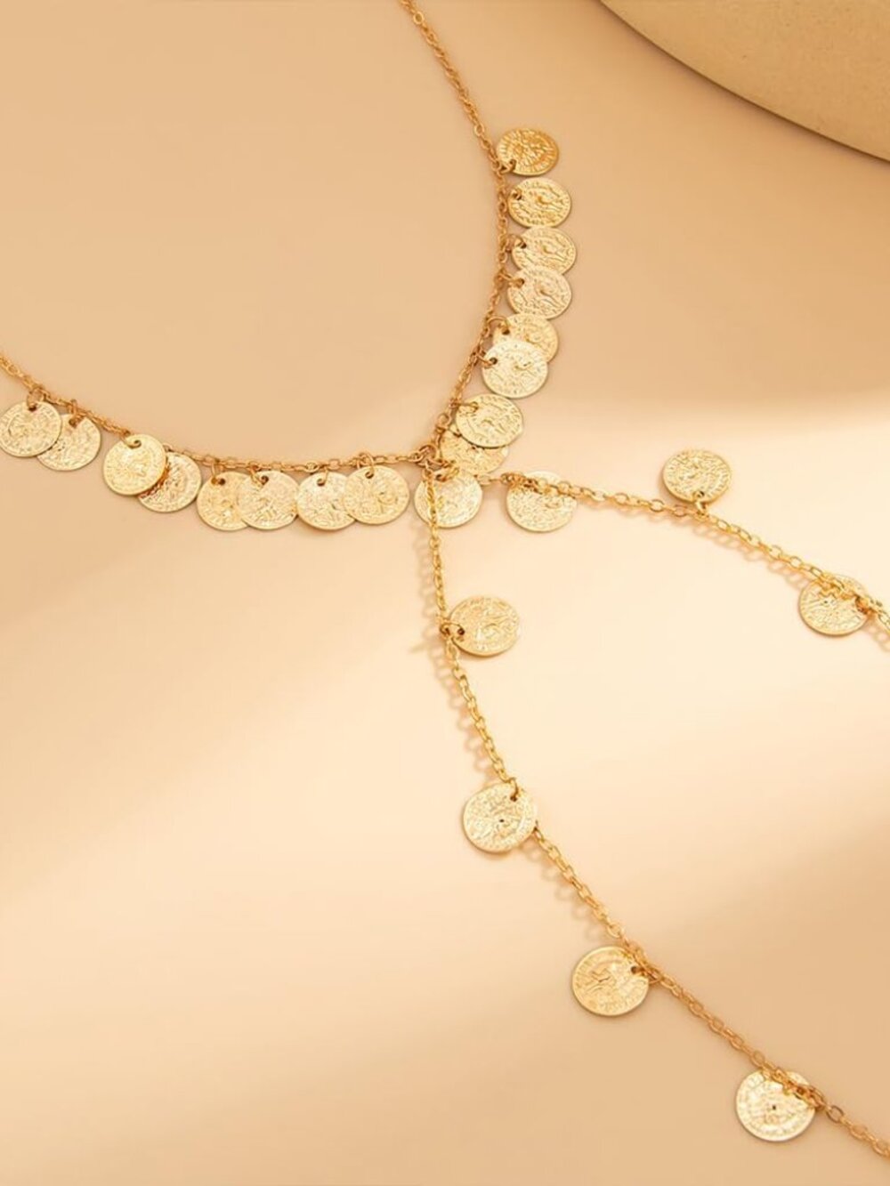 Gold Long Disc Choker Necklace for Women Trendy Statement Y Shaped Drop Necklace - Picture 6 of 8